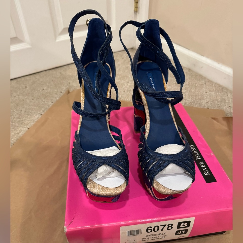 River Island Navy Strappy Platform Sandals - Picture 7 of 8
